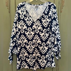 Mud Pie Patterned Blouse in Blue and White